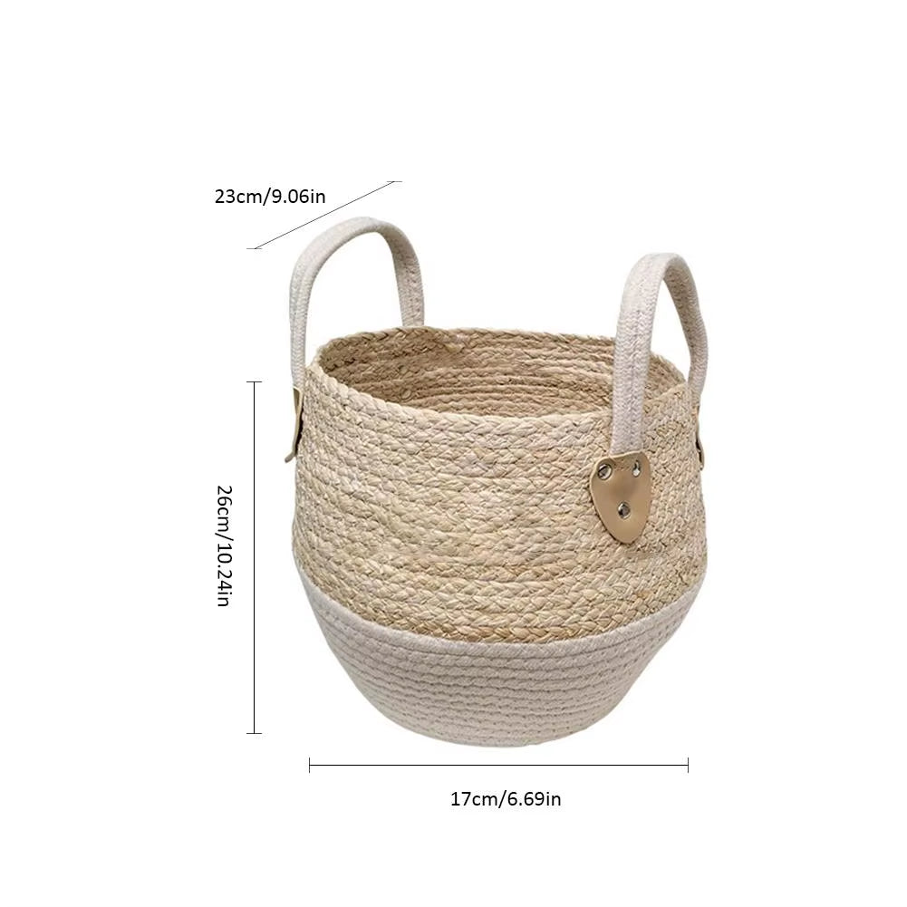 Durable Woven Storage Basket Desktop Storage Box Snack Toy Straw Storage Box with Handle Cesta Mimbre Decoracion #CW