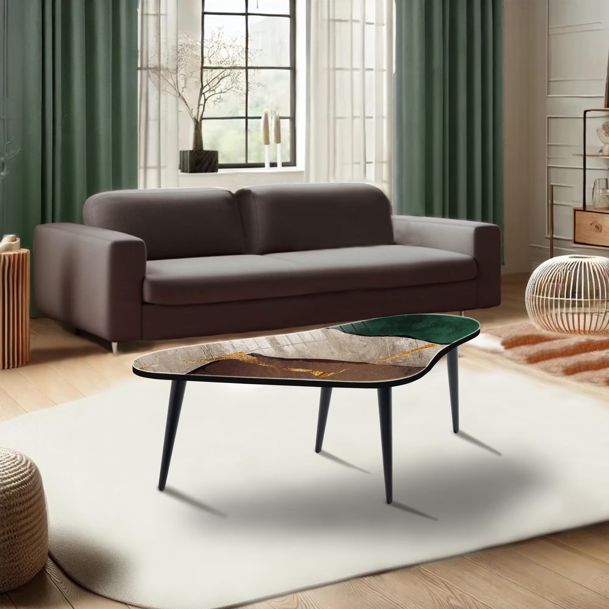 Asymmetrical Tempered Glass Coffee Table, Dining and Bedside Table, Living Room Furniture, Office Center Table, Endside Coffee Table