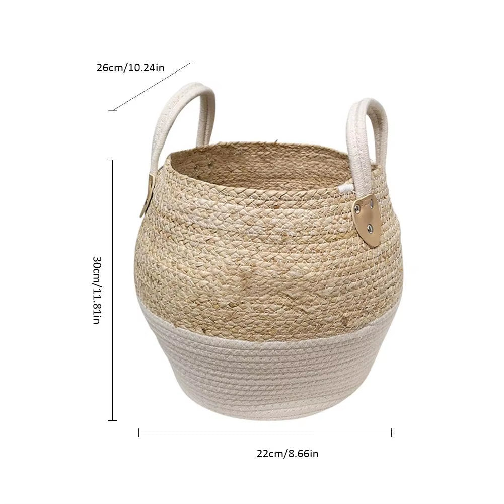 Durable Woven Storage Basket Desktop Storage Box Snack Toy Straw Storage Box with Handle Cesta Mimbre Decoracion #CW