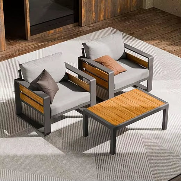 Aluminum Outdoor Patio Furniture - 2 Pcs Armchairs and Coffee Table, All-Weather Metal Modern outside Furniture with Washable T