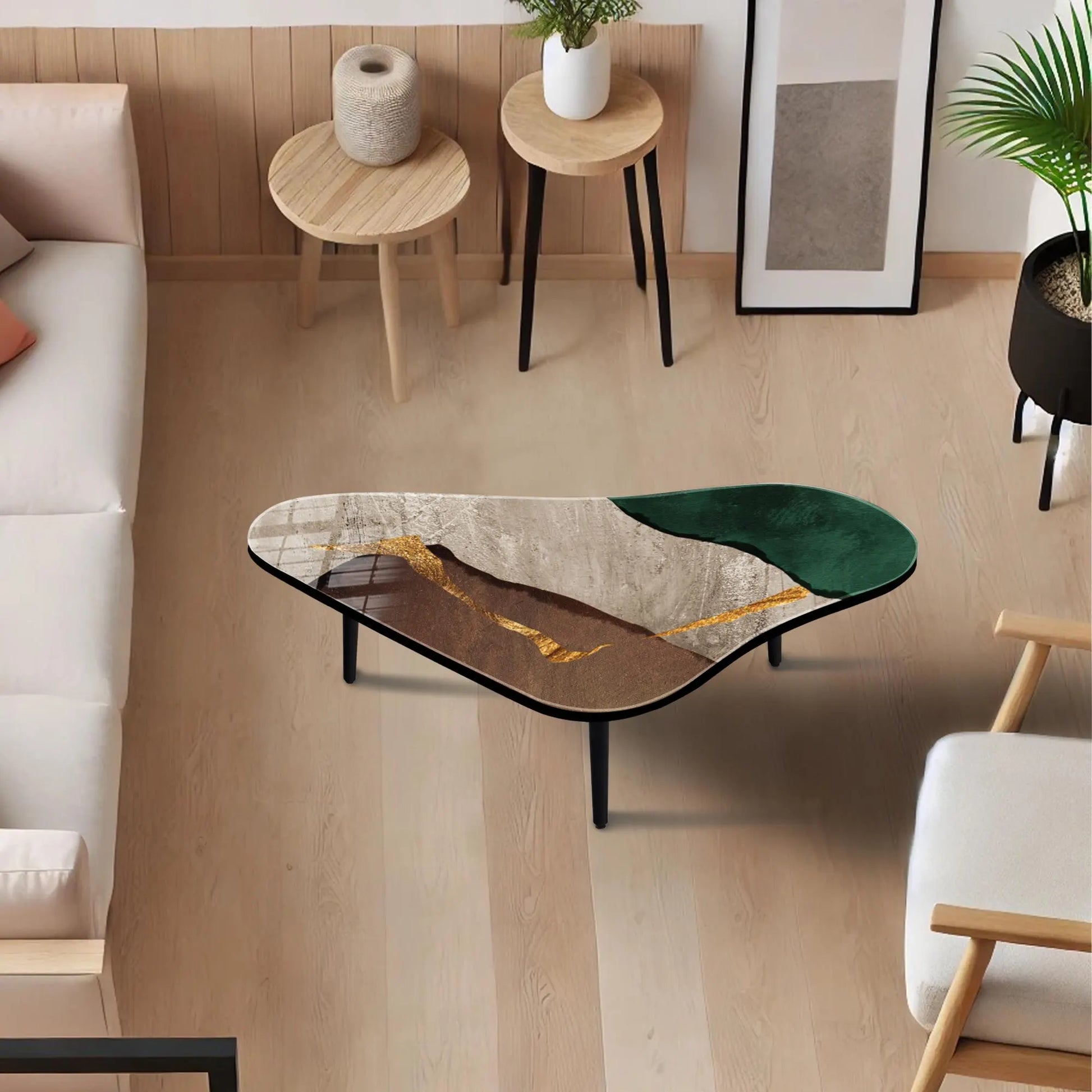 Asymmetrical Tempered Glass Coffee Table, Dining and Bedside Table, Living Room Furniture, Office Center Table, Endside Coffee Table