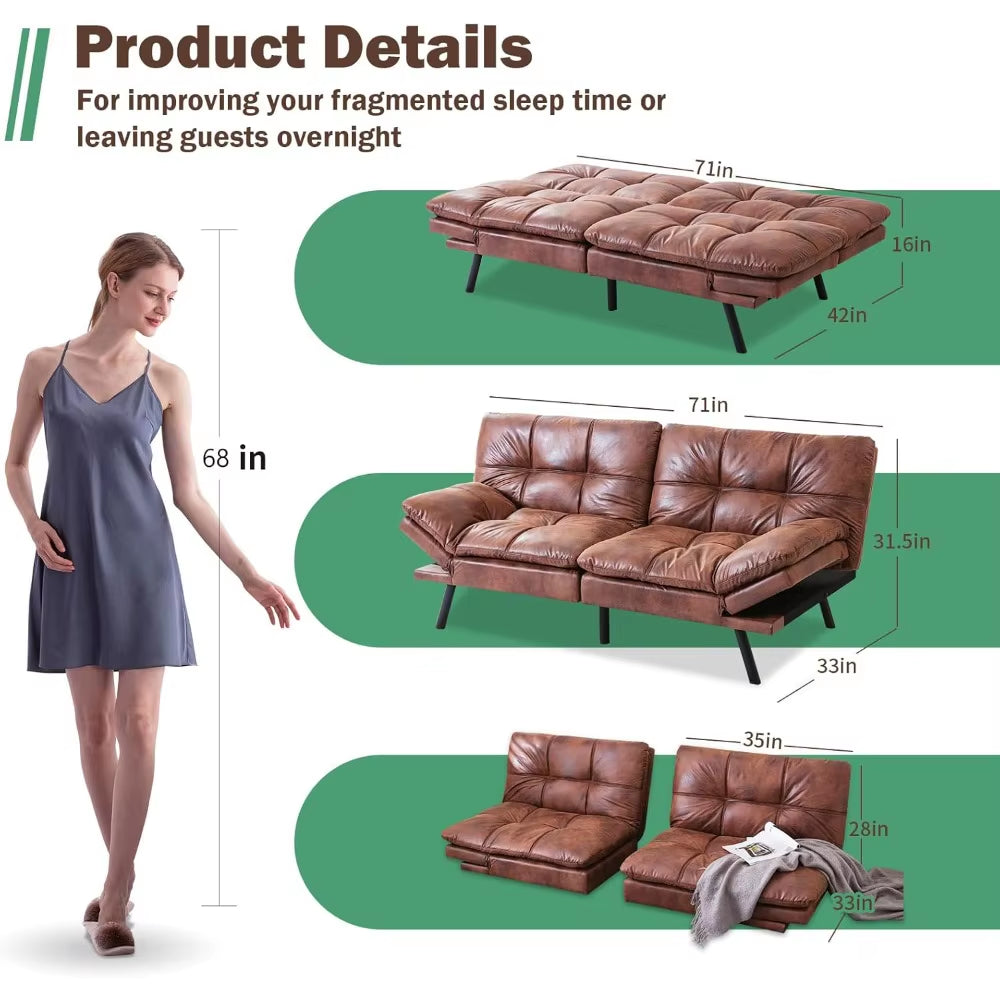 Futon Sofa Bed, Lounge Memory Foam Sleeper Couch for Living Room, Convertible Loveseat for Compact Living Spaces, Studio Apa