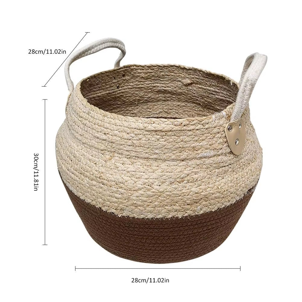 Durable Woven Storage Basket Desktop Storage Box Snack Toy Straw Storage Box with Handle Cesta Mimbre Decoracion #CW