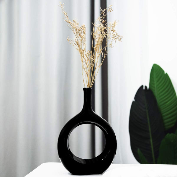 10" Black Modern Ceramic Vase - Glossy Finish, Bottle Shape, Ideal for Living Room, Bedroom, Kitchen Decor
