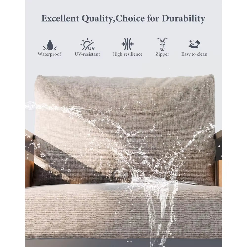 Aluminum Outdoor Patio Furniture - 2 Pcs Armchairs and Coffee Table, All-Weather Metal Modern outside Furniture with Washable T