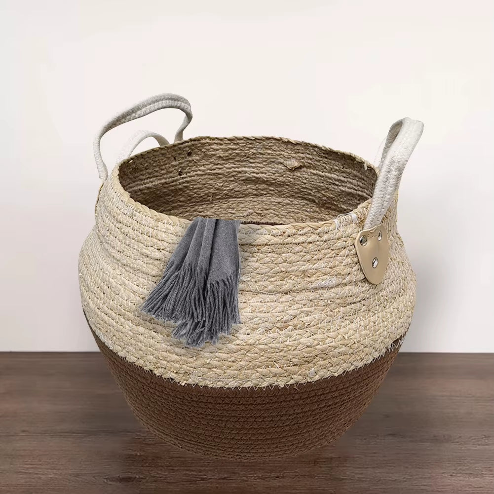Durable Woven Storage Basket Desktop Storage Box Snack Toy Straw Storage Box with Handle Cesta Mimbre Decoracion #CW