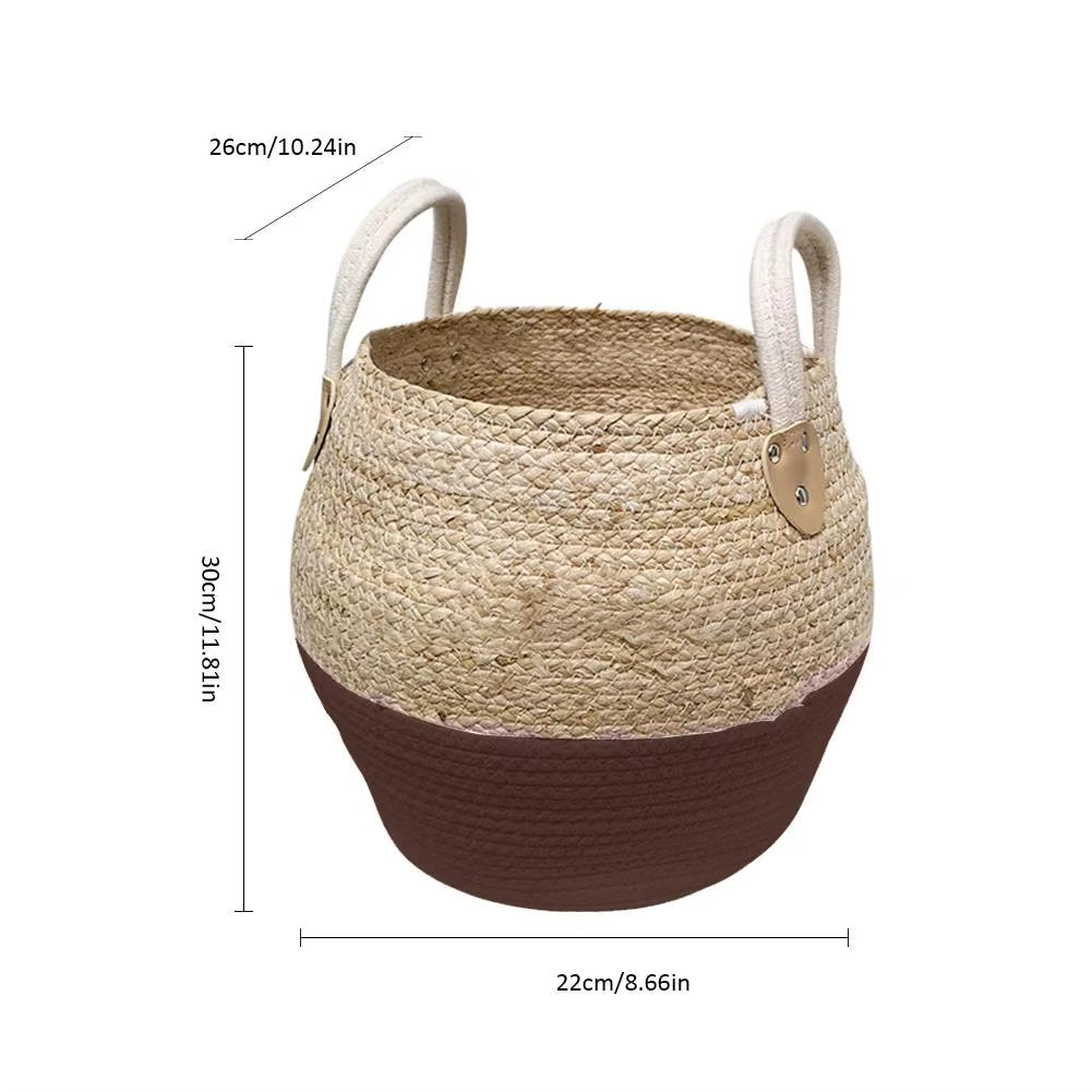 Durable Woven Storage Basket Desktop Storage Box Snack Toy Straw Storage Box with Handle Cesta Mimbre Decoracion #CW