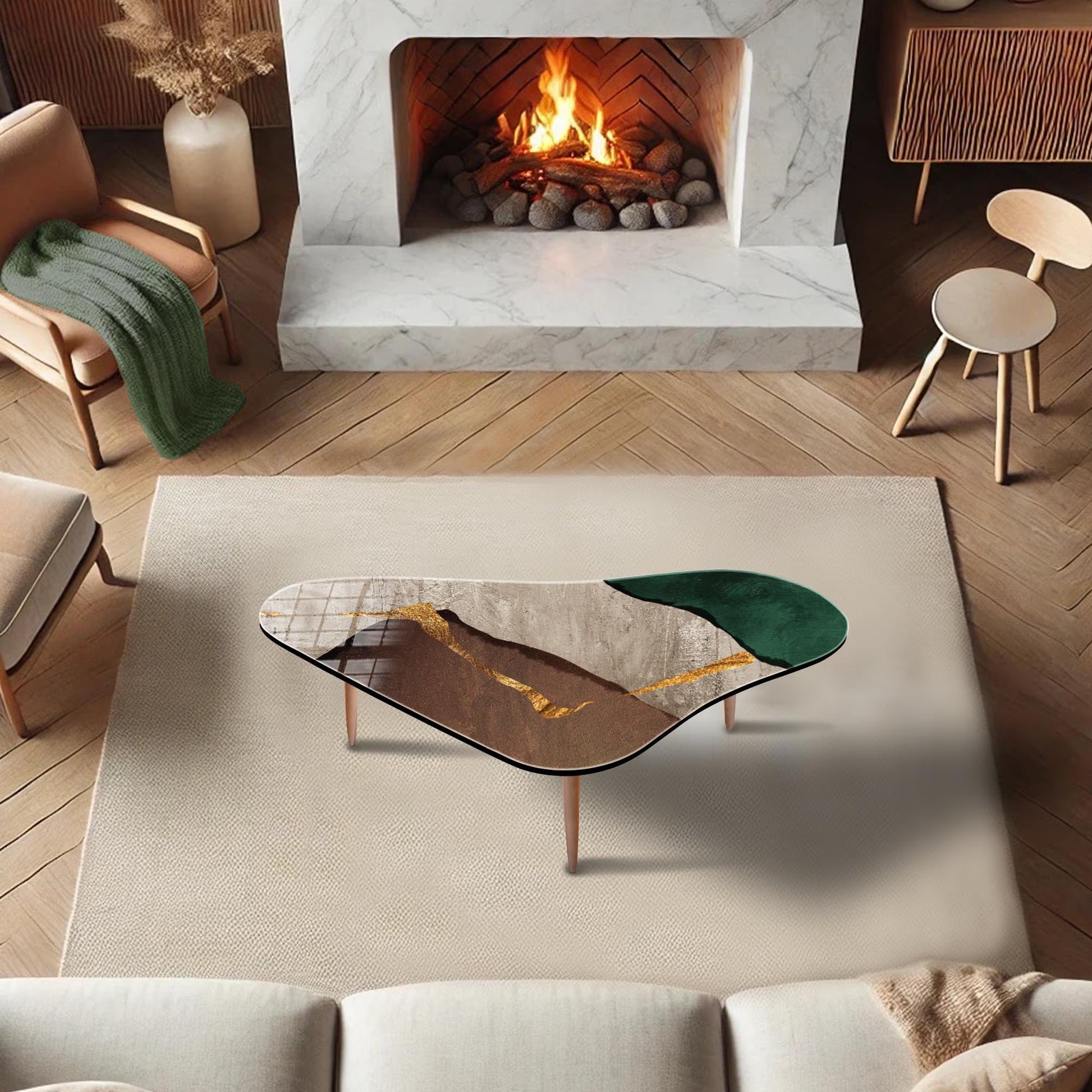 Asymmetrical Tempered Glass Coffee Table, Dining and Bedside Table, Living Room Furniture, Office Center Table, Endside Coffee Table