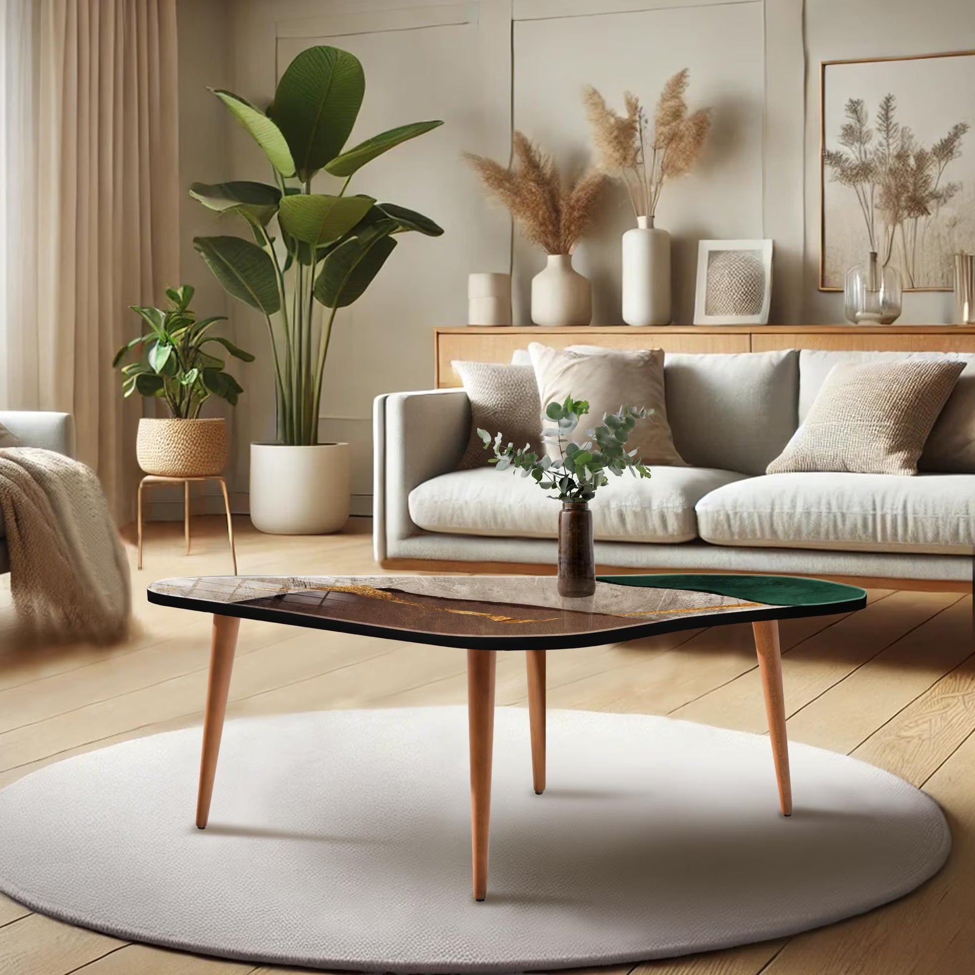 Asymmetrical Tempered Glass Coffee Table, Dining and Bedside Table, Living Room Furniture, Office Center Table, Endside Coffee Table