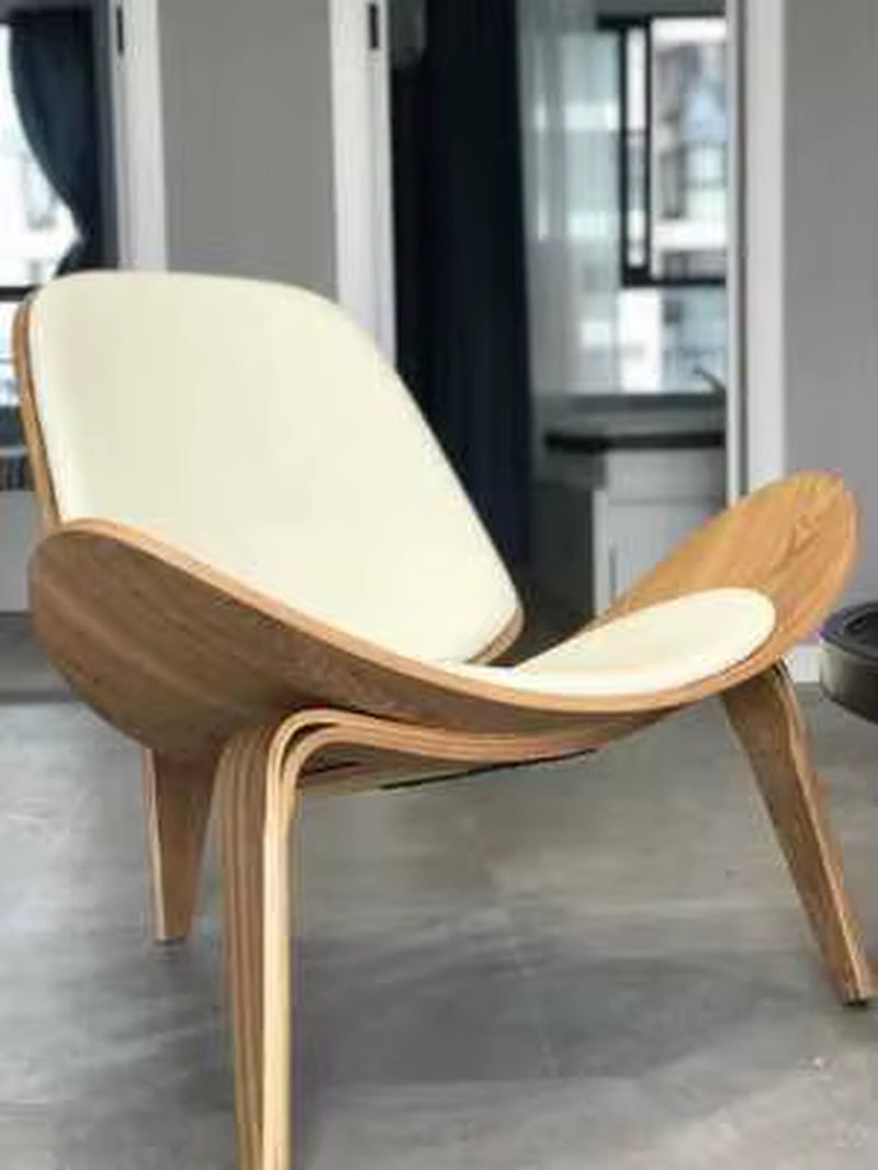 JOYLIVE Modern Lounge Three-Legged Shell Chair Ash Plywood Fabric Upholstery Living Room Furniture