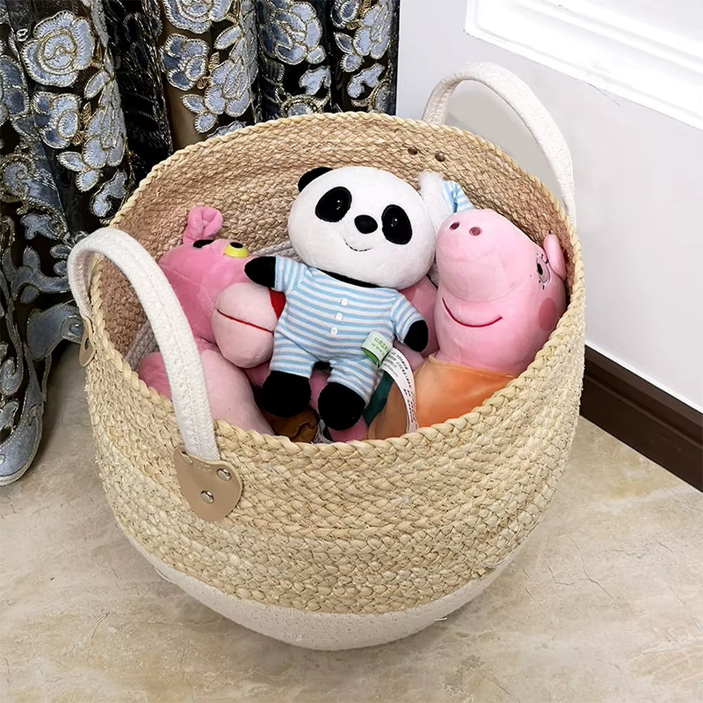 Durable Woven Storage Basket Desktop Storage Box Snack Toy Straw Storage Box with Handle Cesta Mimbre Decoracion #CW